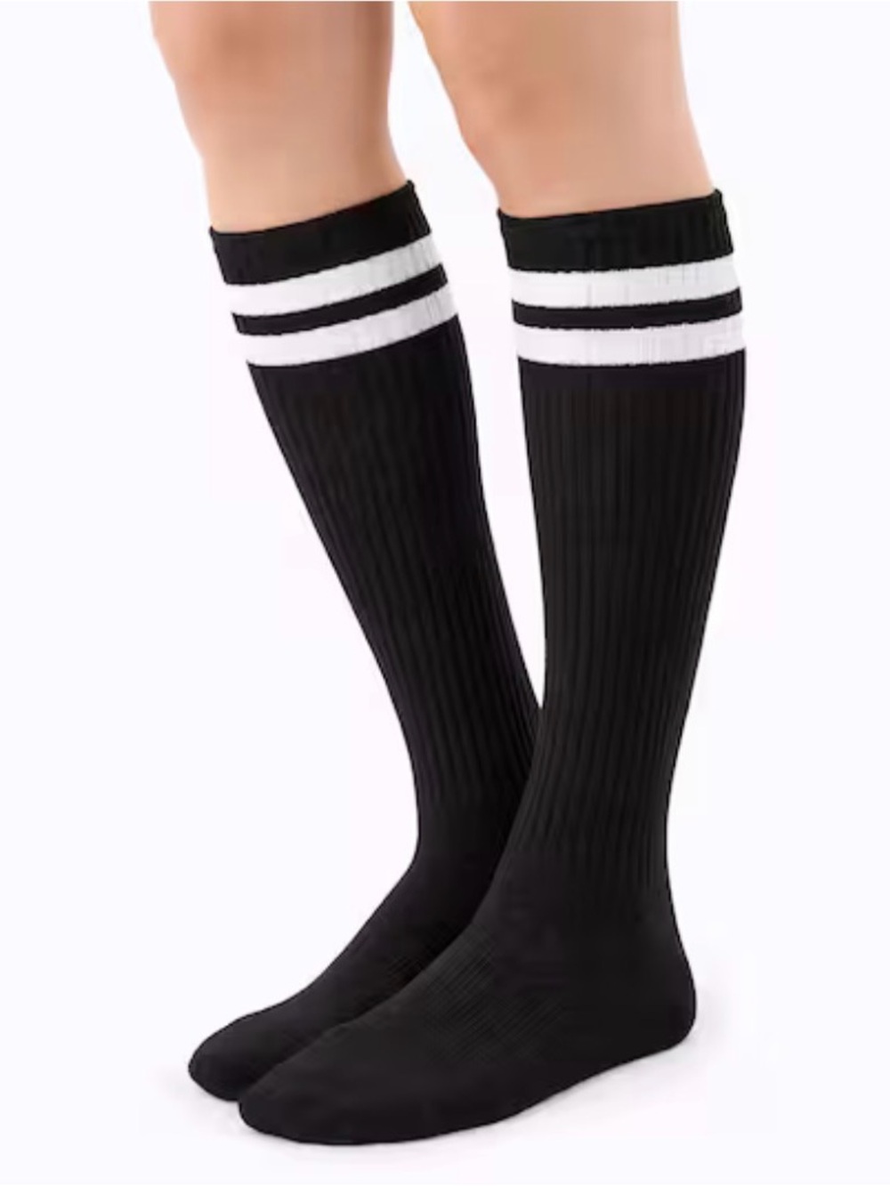 🛍️3/$10🛍️ Black Knee-High Athletic Socks with White Stripes